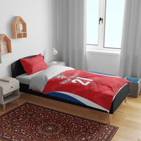 Red double duvet cover set with two pillows, rugby jersey number 21 design on quilt
