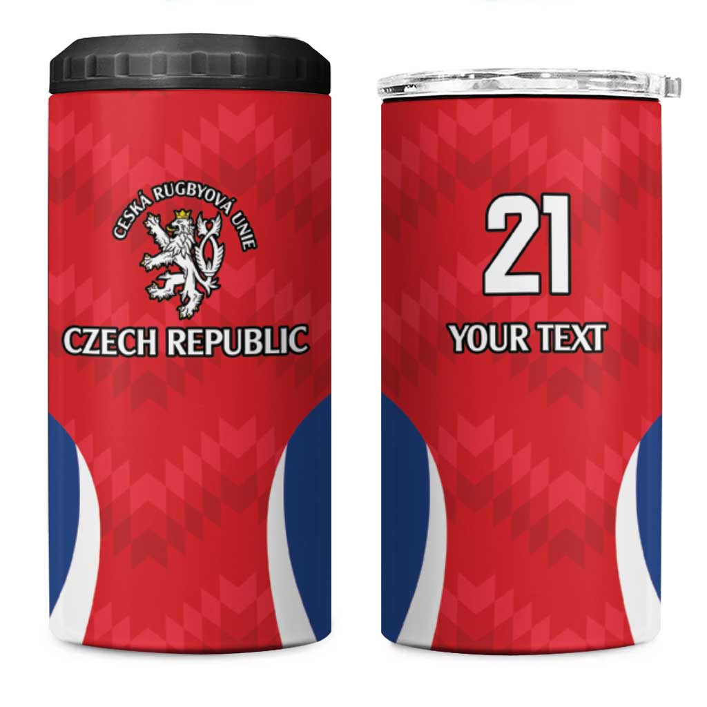 Czech Republic Rugby Custom 4 in 1 Can Cooler Tumbler Silver Double-tailed Lion Sporty Pattern LT9 - Wonder Print Shop