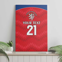 Red rugby wall art canvas with blue top band, lion crest, and customizable text 21