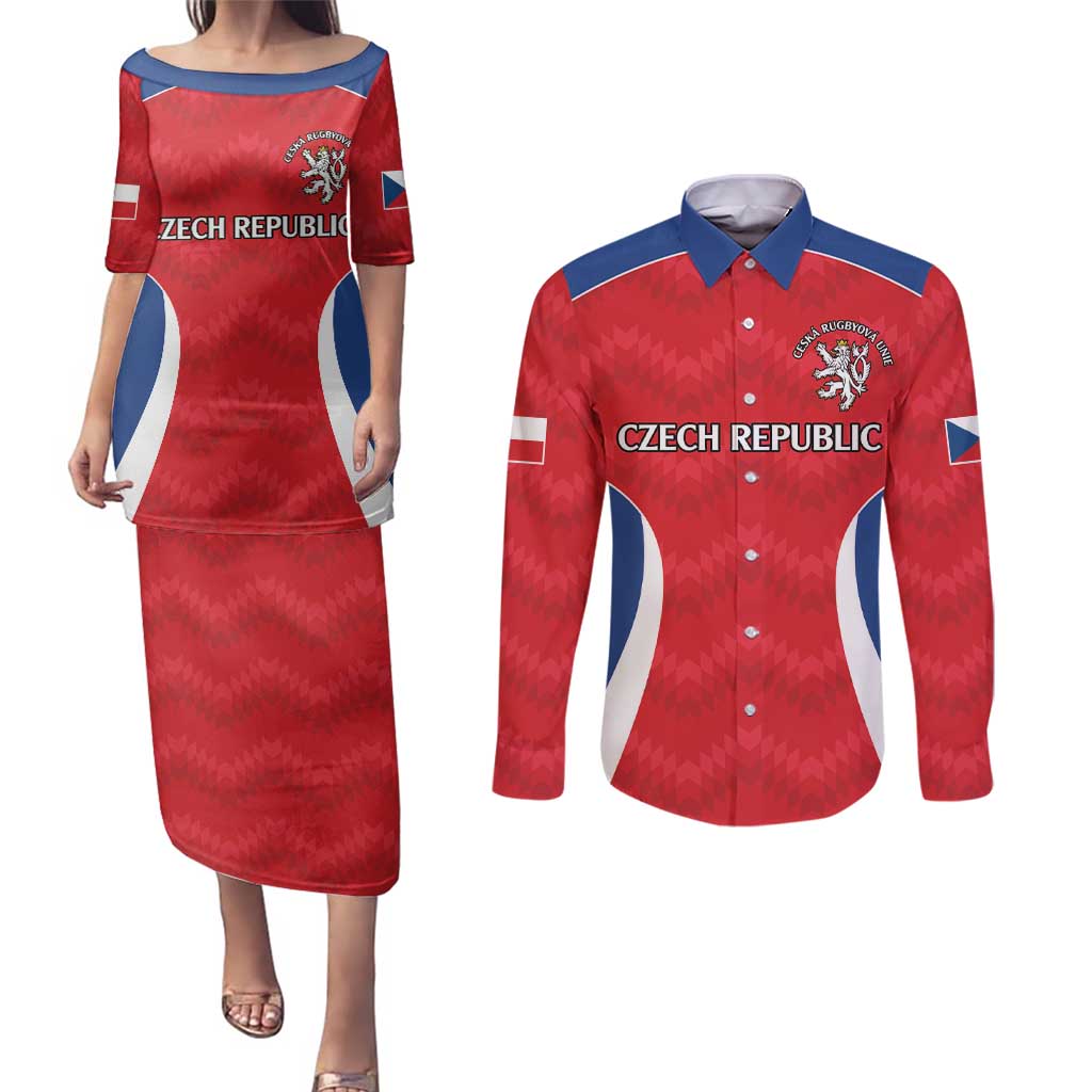 Czech Republic Rugby Custom Couples Matching Puletasi and Long Sleeve Button Shirt Silver Double-tailed Lion Sporty Pattern LT9 - Wonder Print Shop