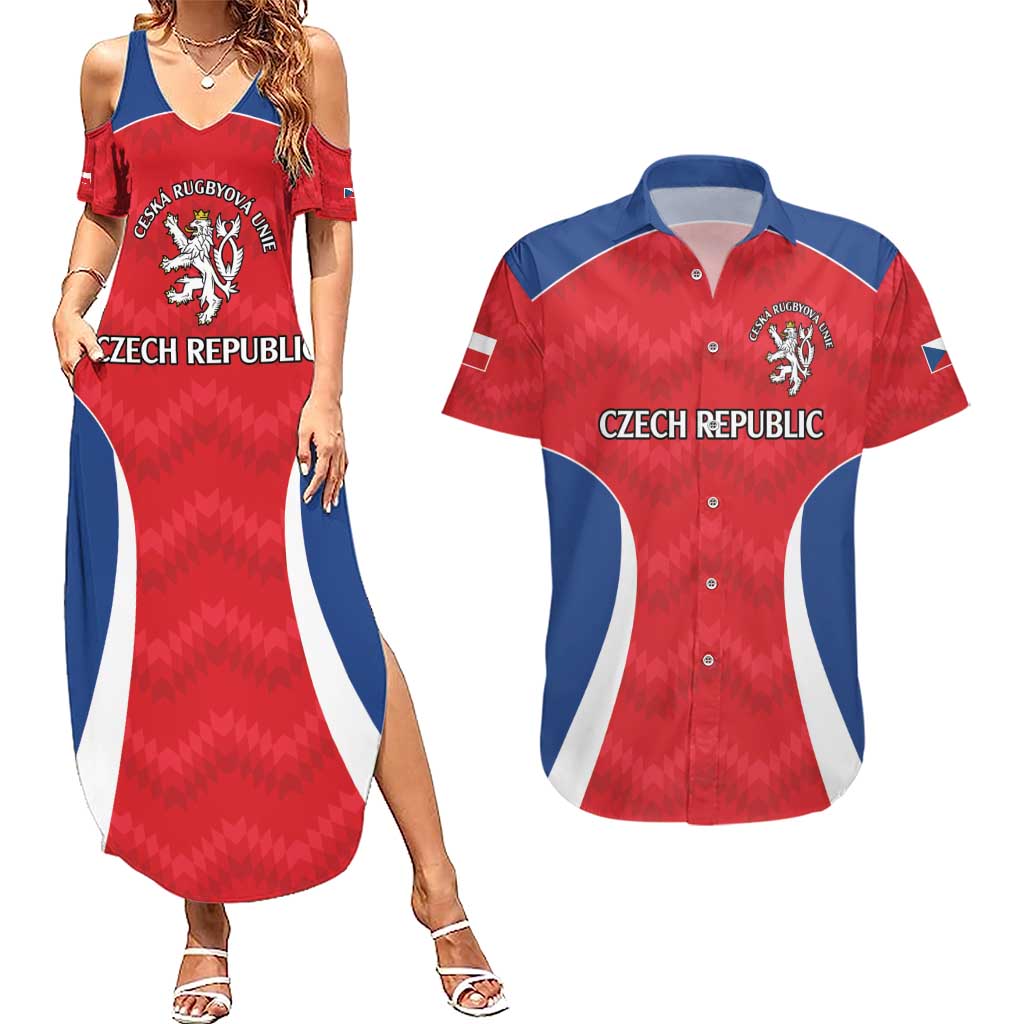 Czech Republic Rugby Custom Couples Matching Summer Maxi Dress and Hawaiian Shirt Silver Double-tailed Lion Sporty Pattern LT9 - Wonder Print Shop