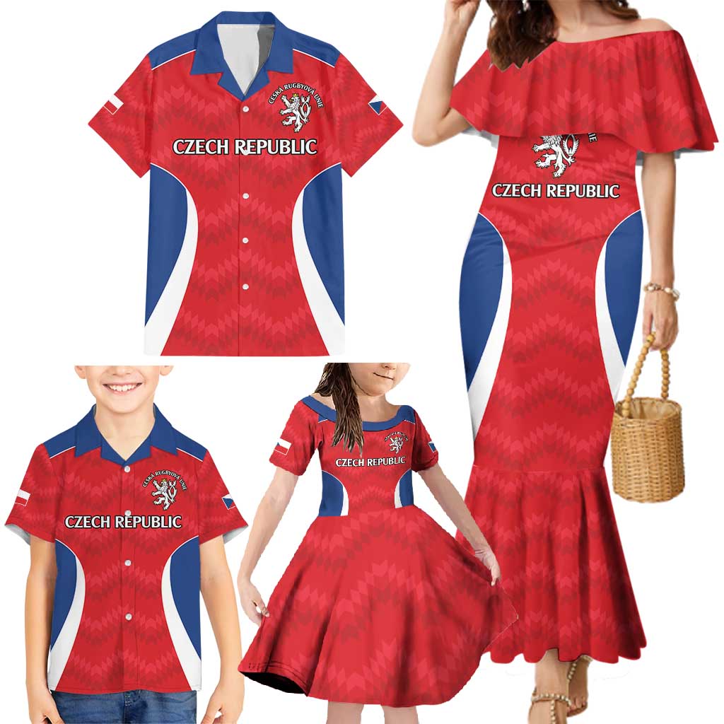 Czech Republic Rugby Custom Family Matching Mermaid Dress and Hawaiian Shirt Silver Double-tailed Lion Sporty Pattern LT9 - Wonder Print Shop