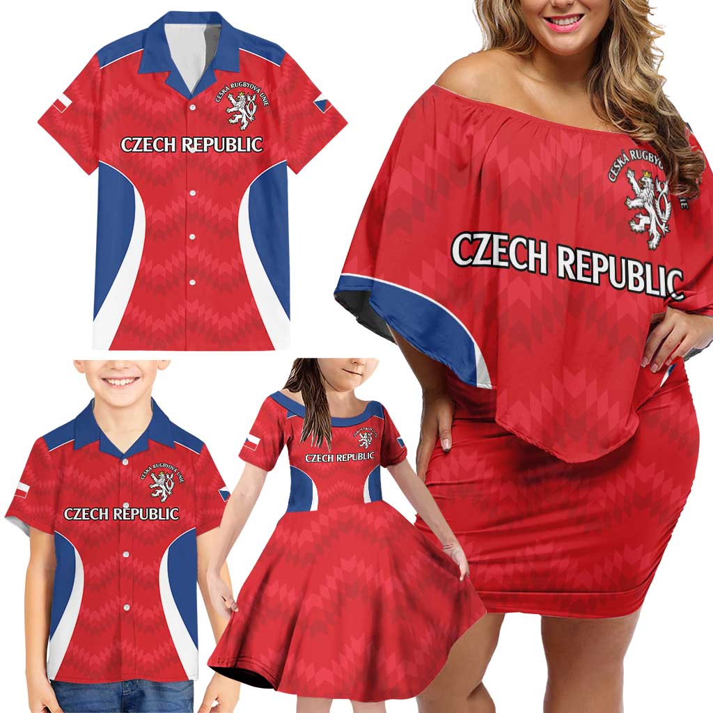 Czech Republic Rugby Custom Family Matching Off Shoulder Short Dress and Hawaiian Shirt Silver Double-tailed Lion Sporty Pattern LT9 - Wonder Print Shop