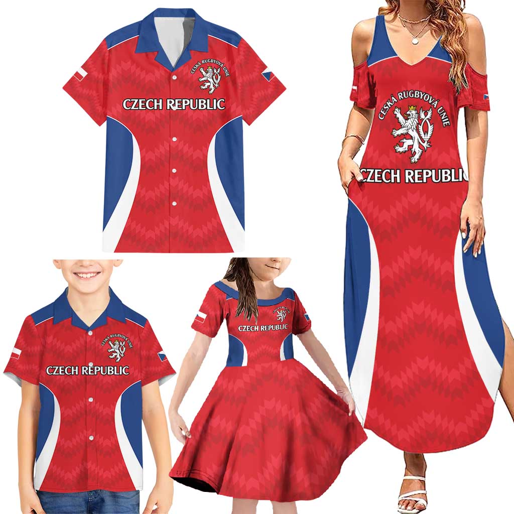 Czech Republic Rugby Custom Family Matching Summer Maxi Dress and Hawaiian Shirt Silver Double-tailed Lion Sporty Pattern - Wonder Print Shop