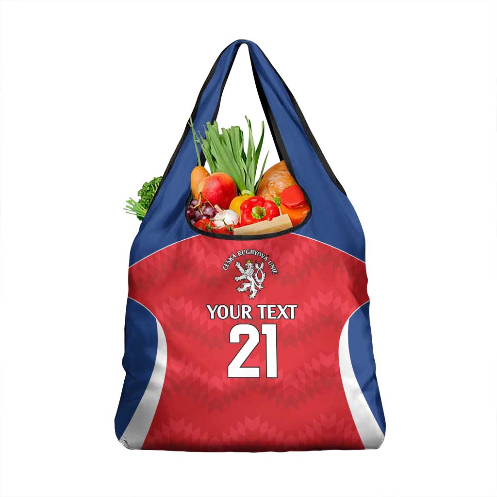 Czech Republic Rugby Custom Grocery Bag Silver Double-tailed Lion Sporty Pattern