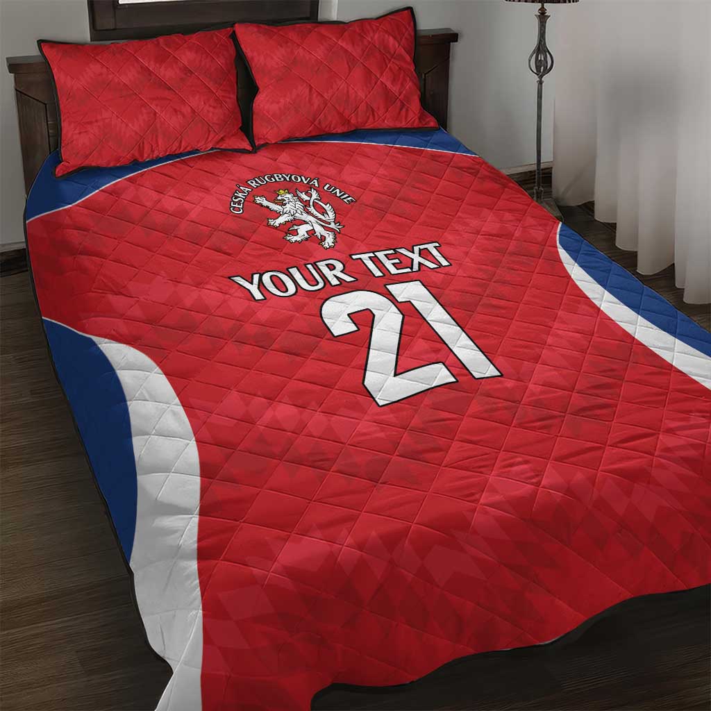 Czech Republic Rugby Custom Quilt Bed Set Silver Double-tailed Lion Sporty Pattern - Wonder Print Shop