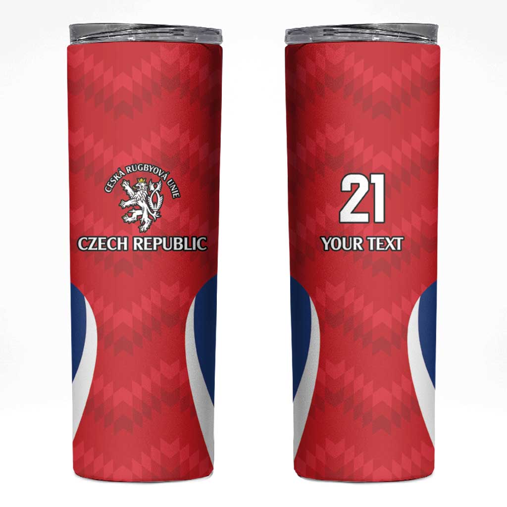 Czech Republic Rugby Custom Skinny Tumbler Silver Double-tailed Lion Sporty Pattern - Wonder Print Shop