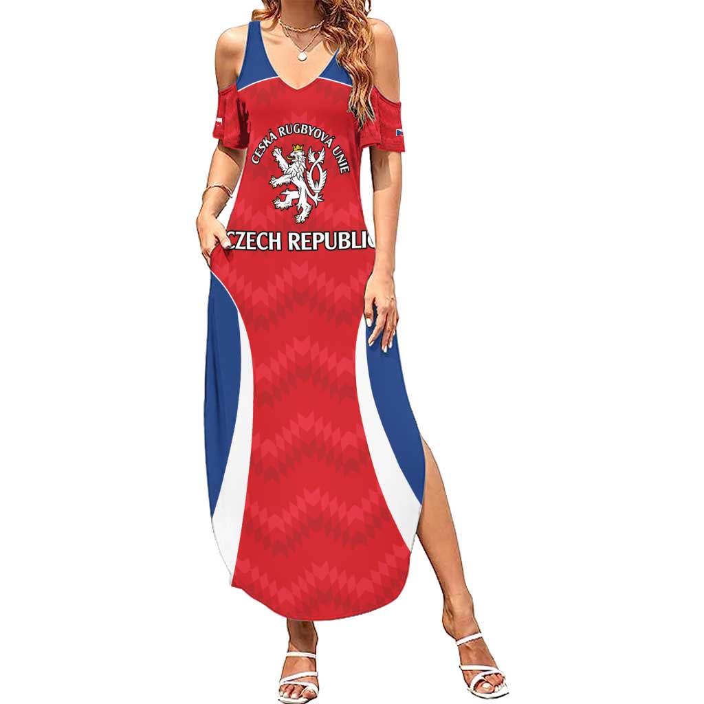 Czech Republic Rugby Custom Summer Maxi Dress Silver Double-tailed Lion Sporty Pattern - Wonder Print Shop