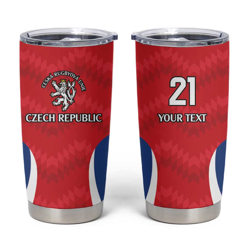 Czech Republic Rugby Custom Tumbler Cup Silver Double-tailed Lion Sporty Pattern - Wonder Print Shop