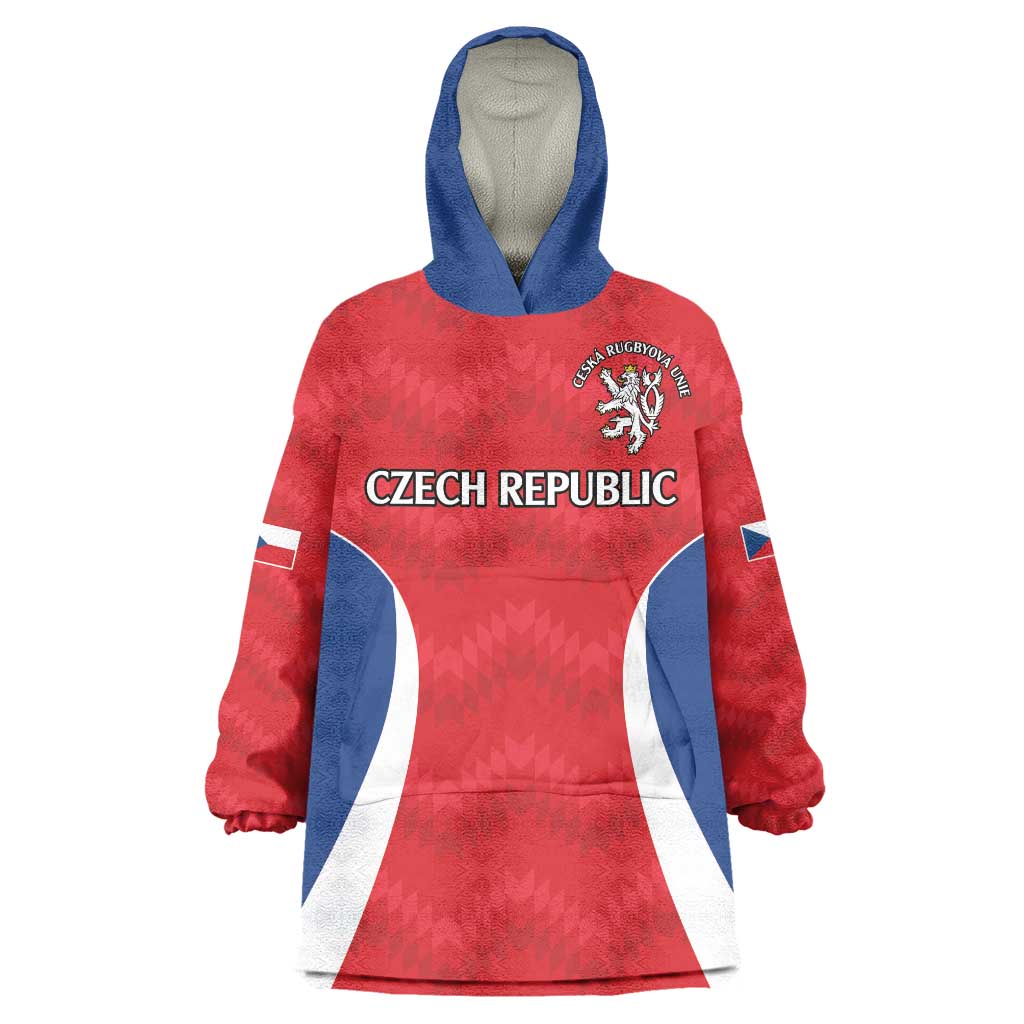 Czech Republic Rugby Custom Wearable Blanket Hoodie Silver Double-tailed Lion Sporty Pattern