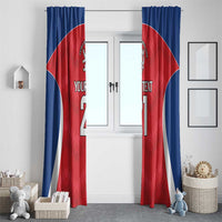 Rugby jersey-style curtain set with red and blue jersey pattern and number 21 design