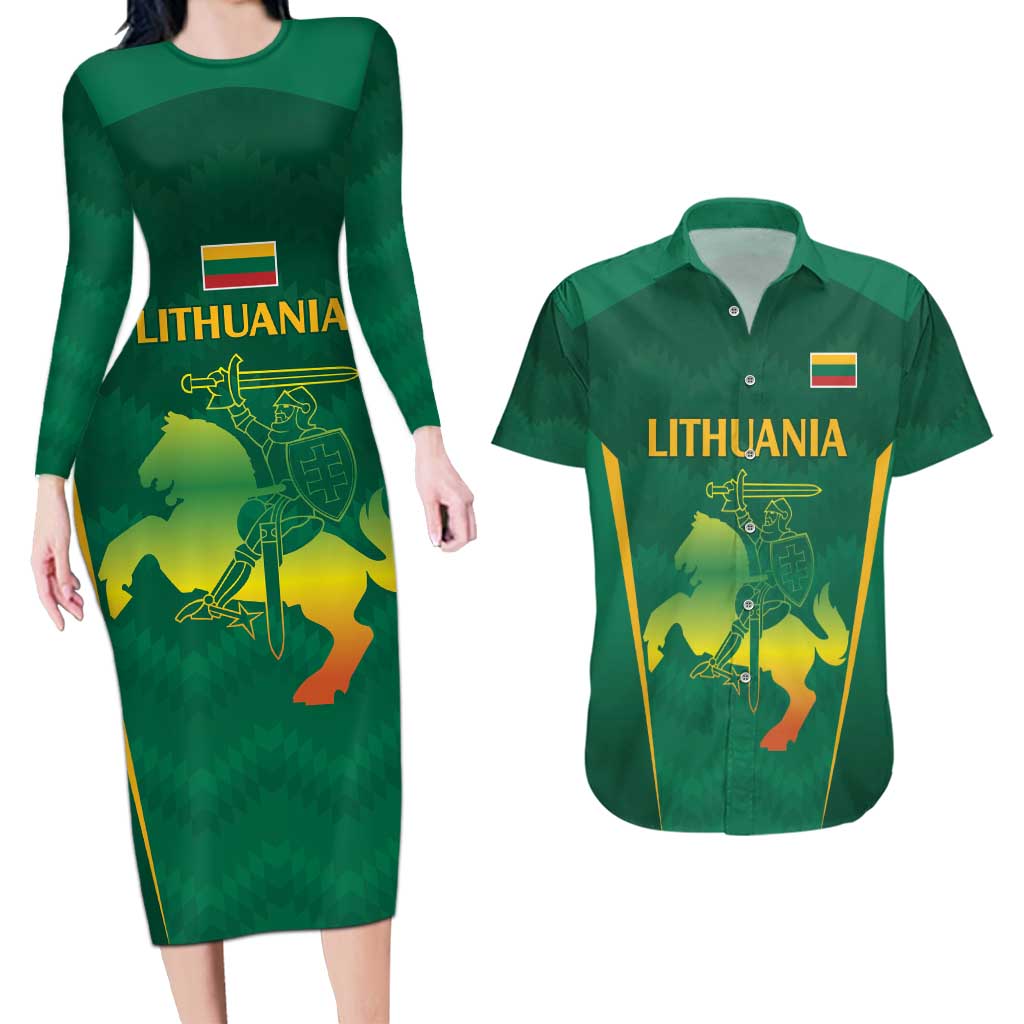 Lithuania Rugby Custom Couples Matching Long Sleeve Bodycon Dress and Hawaiian Shirt Lietuvos Nacionaline Regbio Sąjungos Komanda LT9 - Wonder Print Shop