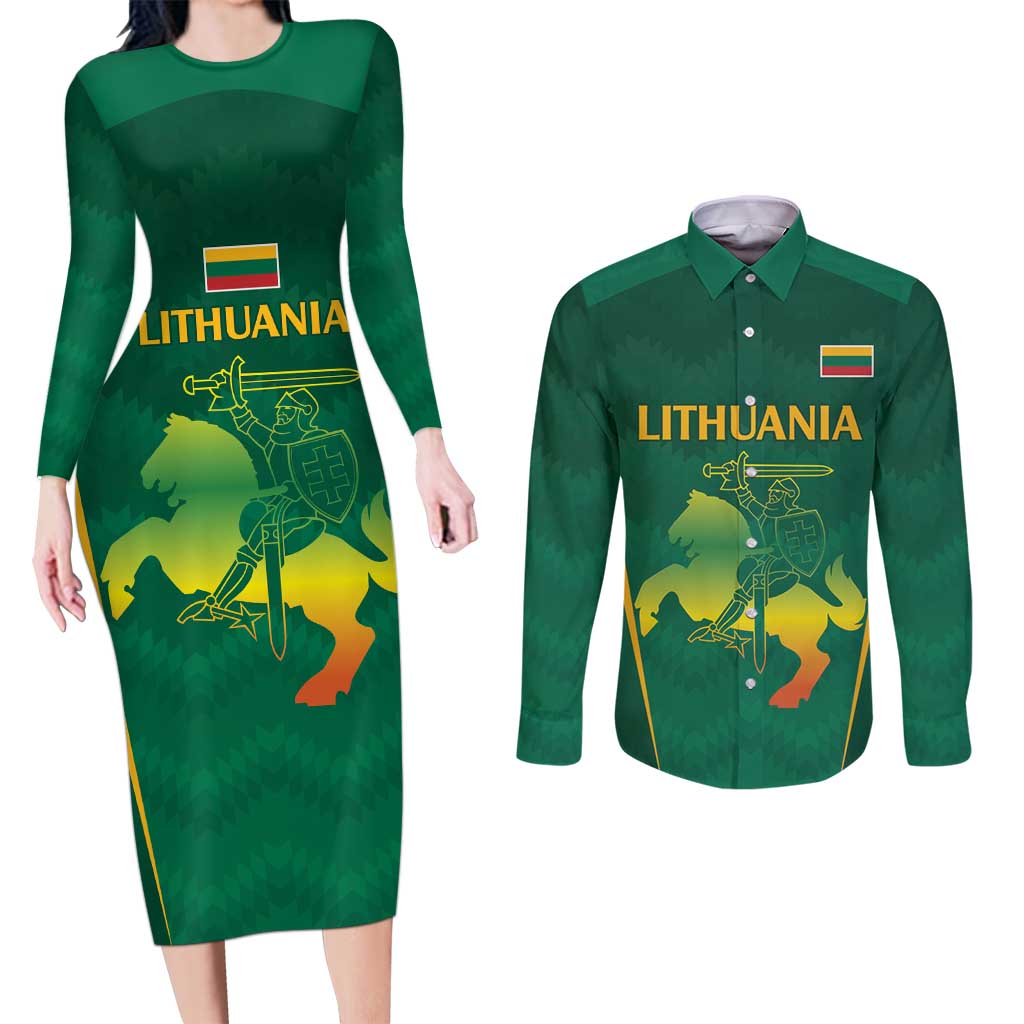 Lithuania Rugby Custom Couples Matching Long Sleeve Bodycon Dress and Long Sleeve Button Shirt Lietuvos Nacionaline Regbio Sąjungos Komanda LT9 - Wonder Print Shop