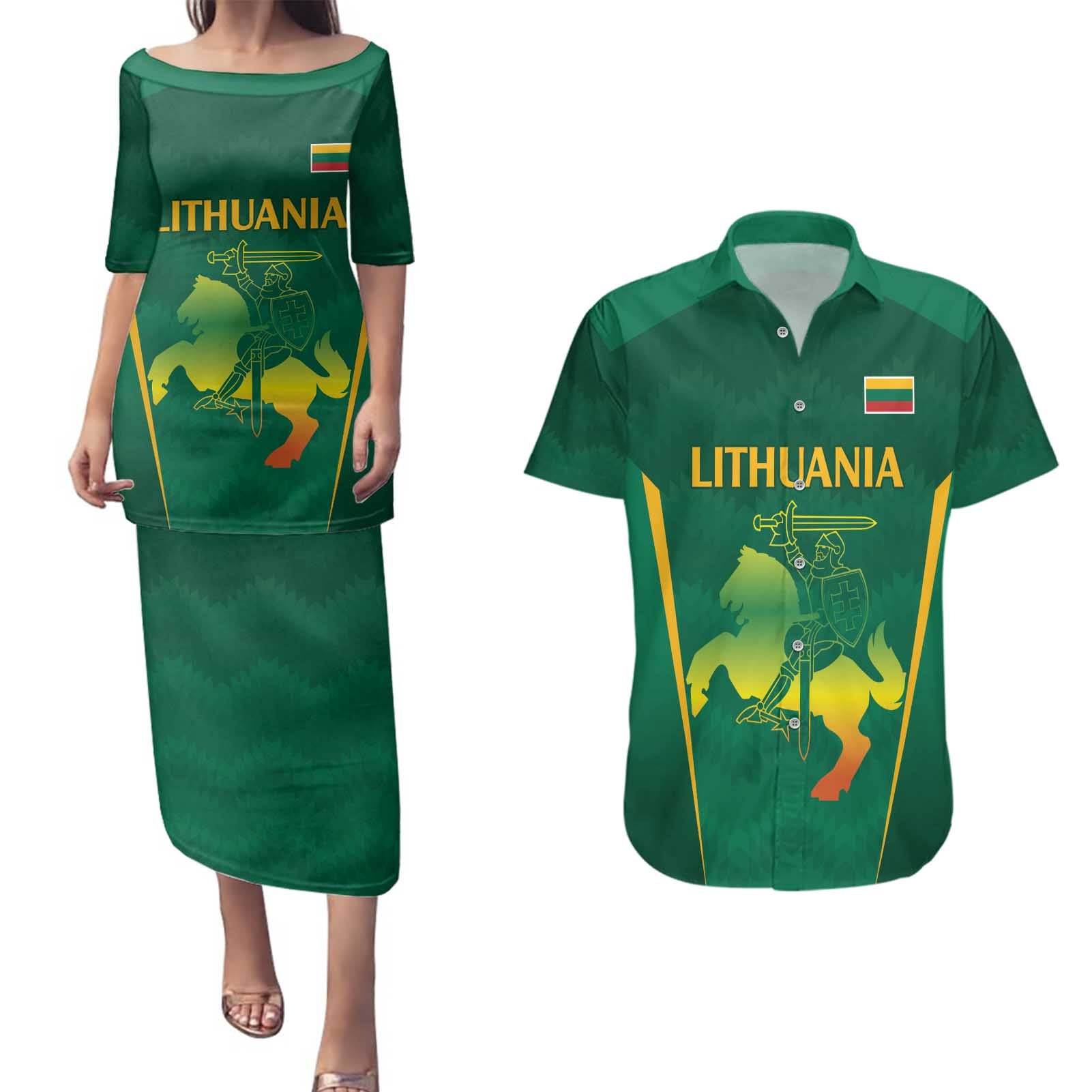 Lithuania Rugby Custom Couples Matching Puletasi and Hawaiian Shirt Lietuvos Nacionaline Regbio Sąjungos Komanda LT9 - Wonder Print Shop