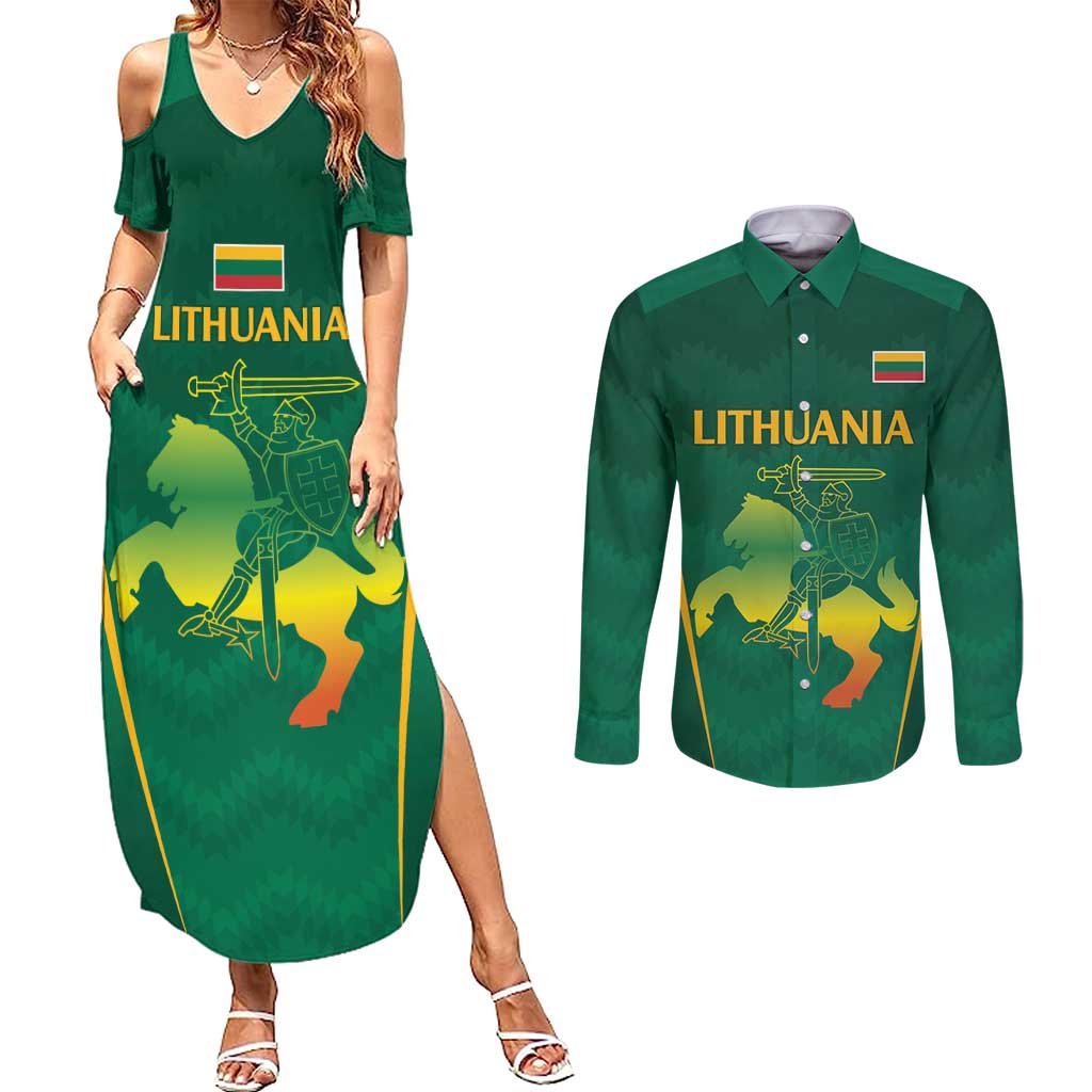 Lithuania Rugby Custom Couples Matching Summer Maxi Dress and Long Sleeve Button Shirt Lietuvos Nacionaline Regbio Sąjungos Komanda LT9 - Wonder Print Shop