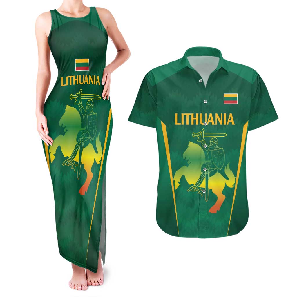 Lithuania Rugby Custom Couples Matching Tank Maxi Dress and Hawaiian Shirt Lietuvos Nacionaline Regbio Sąjungos Komanda LT9 - Wonder Print Shop