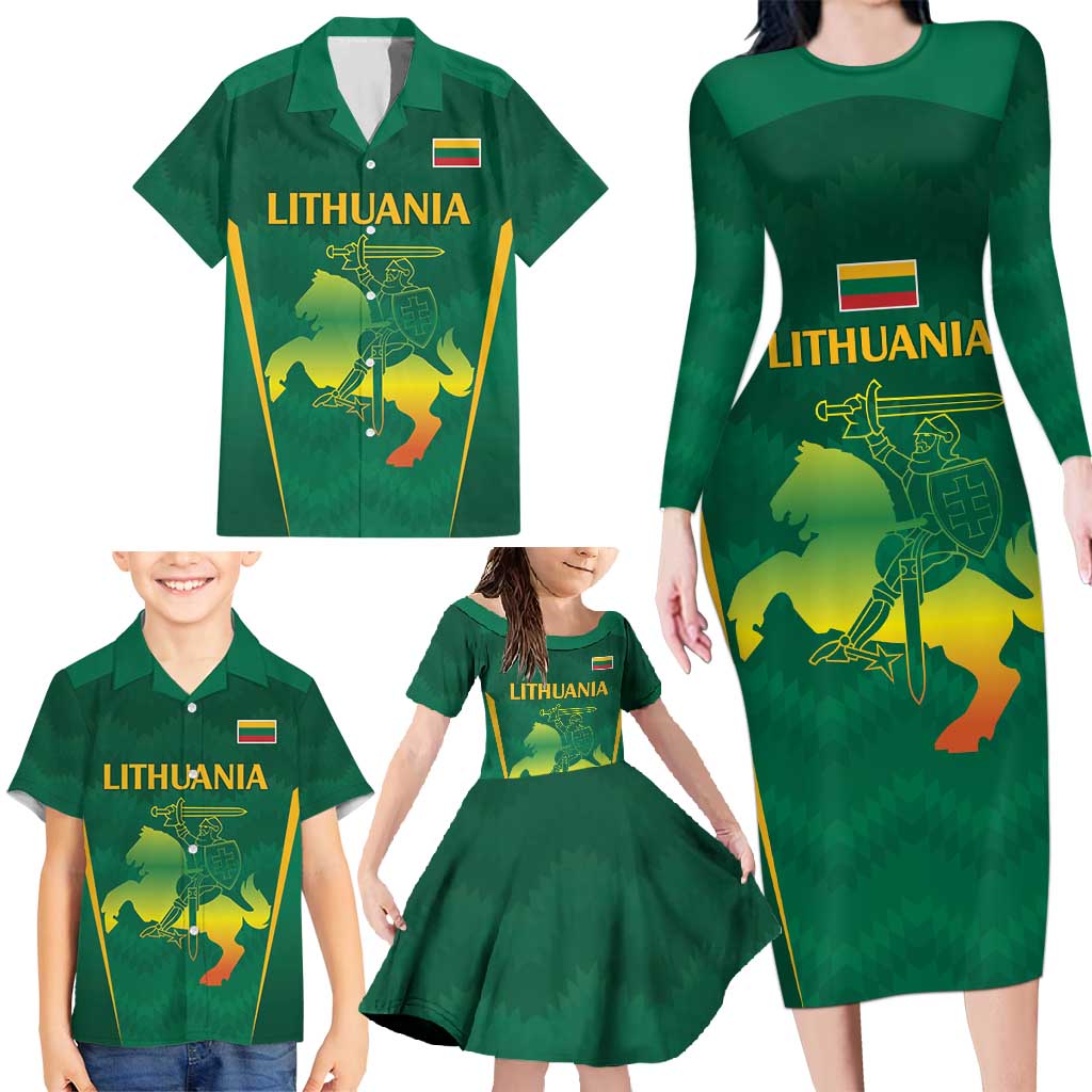 Lithuania Rugby Custom Family Matching Long Sleeve Bodycon Dress and Hawaiian Shirt Lietuvos Nacionaline Regbio Sąjungos Komanda LT9 - Wonder Print Shop