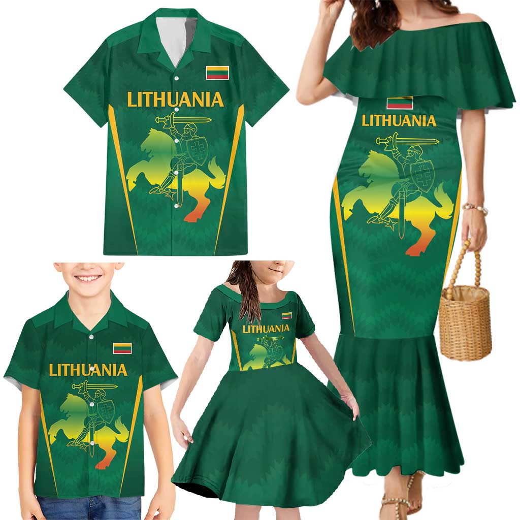 Lithuania Rugby Custom Family Matching Mermaid Dress and Hawaiian Shirt Lietuvos Nacionaline Regbio Sąjungos Komanda LT9 - Wonder Print Shop