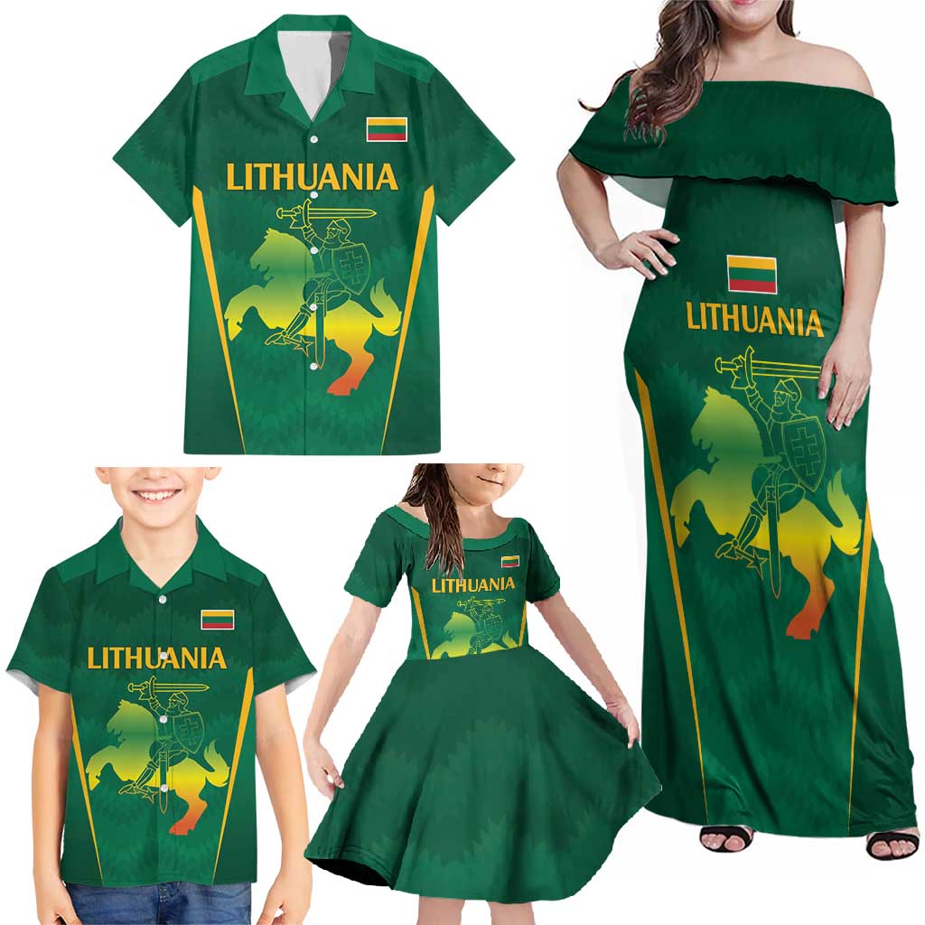 Lithuania Rugby Custom Family Matching Off Shoulder Maxi Dress and Hawaiian Shirt Lietuvos Nacionaline Regbio Sąjungos Komanda LT9 - Wonder Print Shop