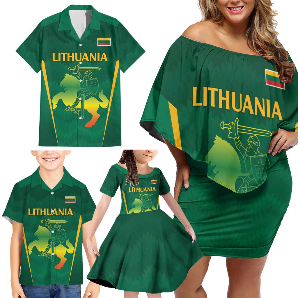 Lithuania Rugby Custom Family Matching Off Shoulder Short Dress and Hawaiian Shirt Lietuvos Nacionaline Regbio Sąjungos Komanda LT9 - Wonder Print Shop