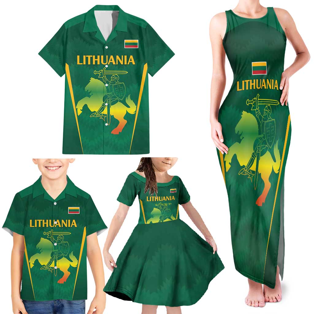 Lithuania Rugby Custom Family Matching Tank Maxi Dress and Hawaiian Shirt Lietuvos Nacionaline Regbio Sąjungos Komanda - Wonder Print Shop