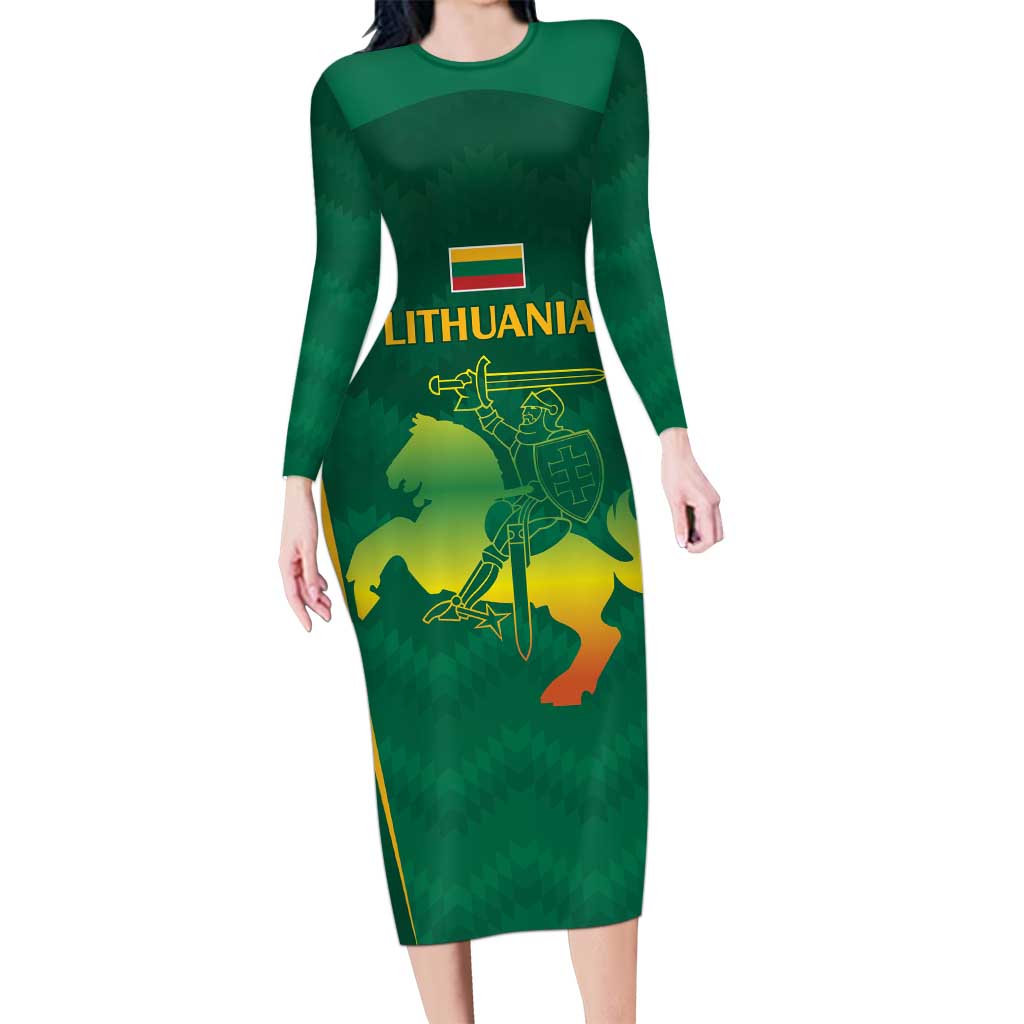 Lithuania Rugby Custom Long Sleeve Bodycon Dress Lietuvos Nacionaline Regbio Sąjungos Komanda - Wonder Print Shop