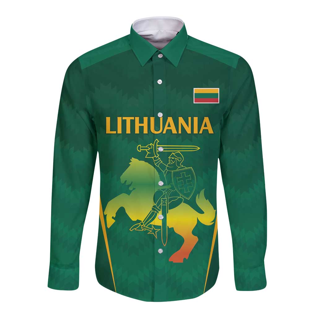 Lithuania Rugby Custom Long Sleeve Button Shirt Lietuvos Nacionaline Regbio Sąjungos Komanda - Wonder Print Shop