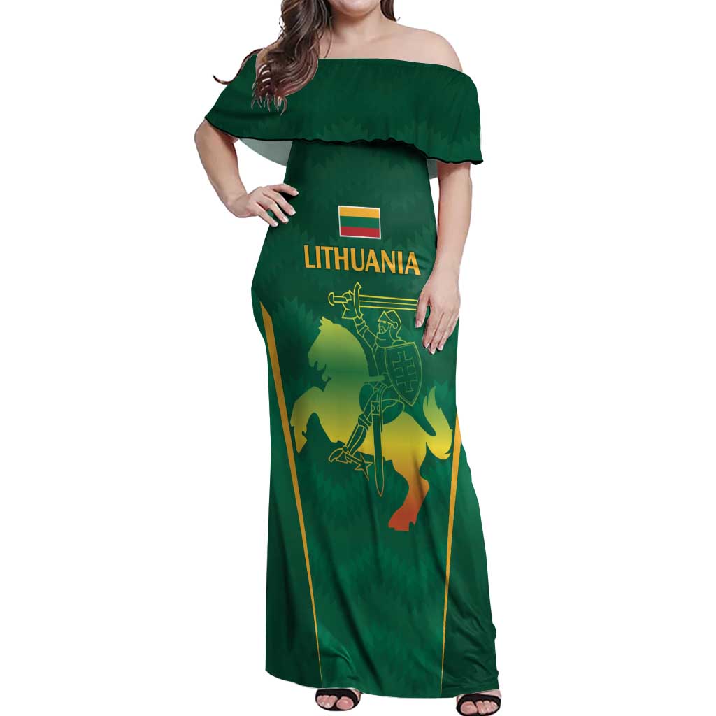 Lithuania Rugby Custom Off Shoulder Maxi Dress Lietuvos Nacionaline Regbio Sąjungos Komanda - Wonder Print Shop