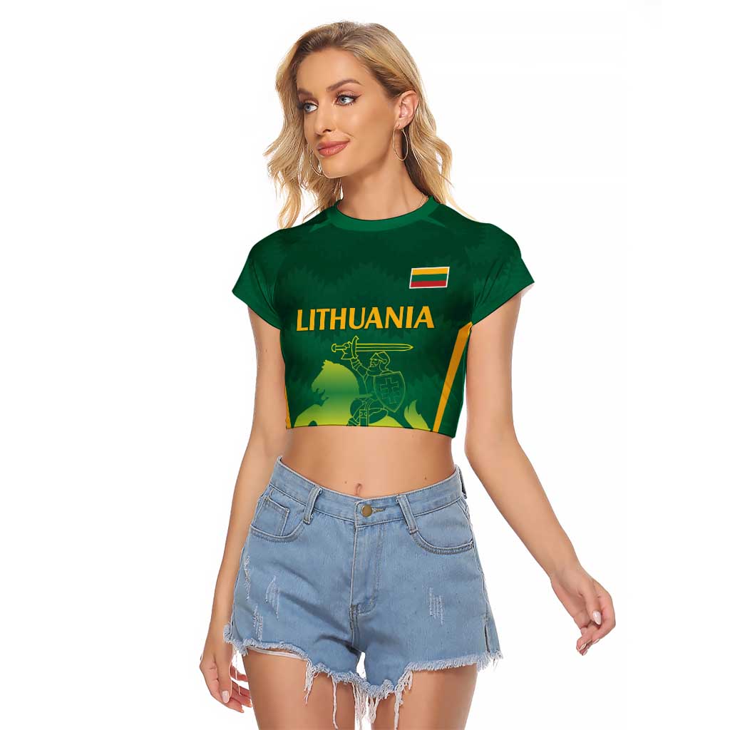 Lithuania Rugby Custom Raglan Cropped T Shirt Lietuvos Nacionaline Regbio Sąjungos Komanda - Wonder Print Shop