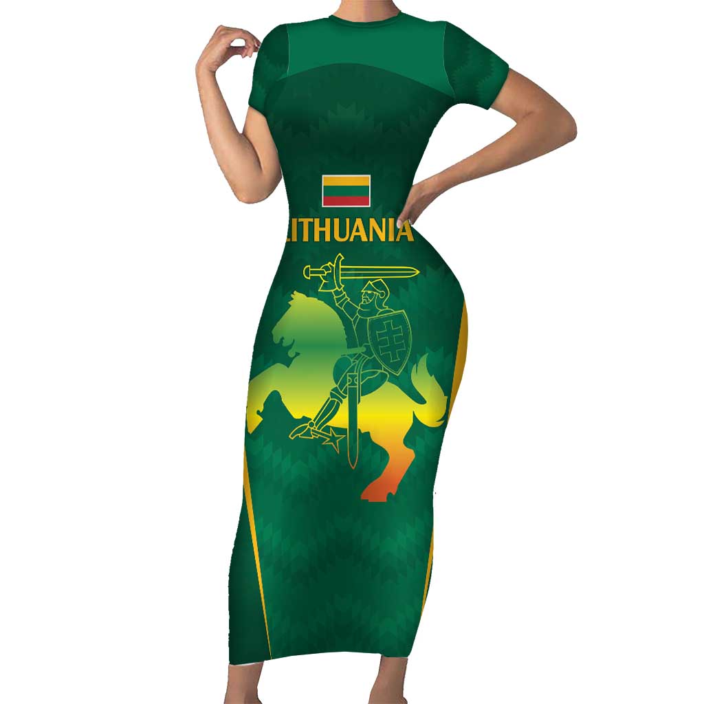 Lithuania Rugby Custom Short Sleeve Bodycon Dress Lietuvos Nacionaline Regbio Sąjungos Komanda - Wonder Print Shop