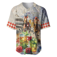 Short-sleeve baseball jersey with 'kentucky Derby' mint julep artwork and red roses