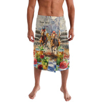 Personalized lavalava-style shorts with horse race and mint julep graphic, elastic waist