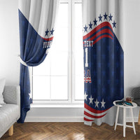 USA window curtain pair with blue stars and red-white stripes, one panel tied back