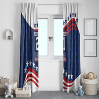 Patriotic USA window curtain panels with blue star pattern and red-white stripe curve