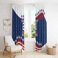 USA window curtains with blue star field and red-white stripes, hung over two sides of window