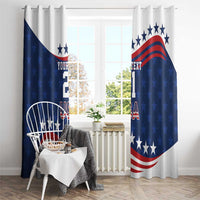 USA-themed window curtain panels in blue stars and red-white stripes, with grommets top