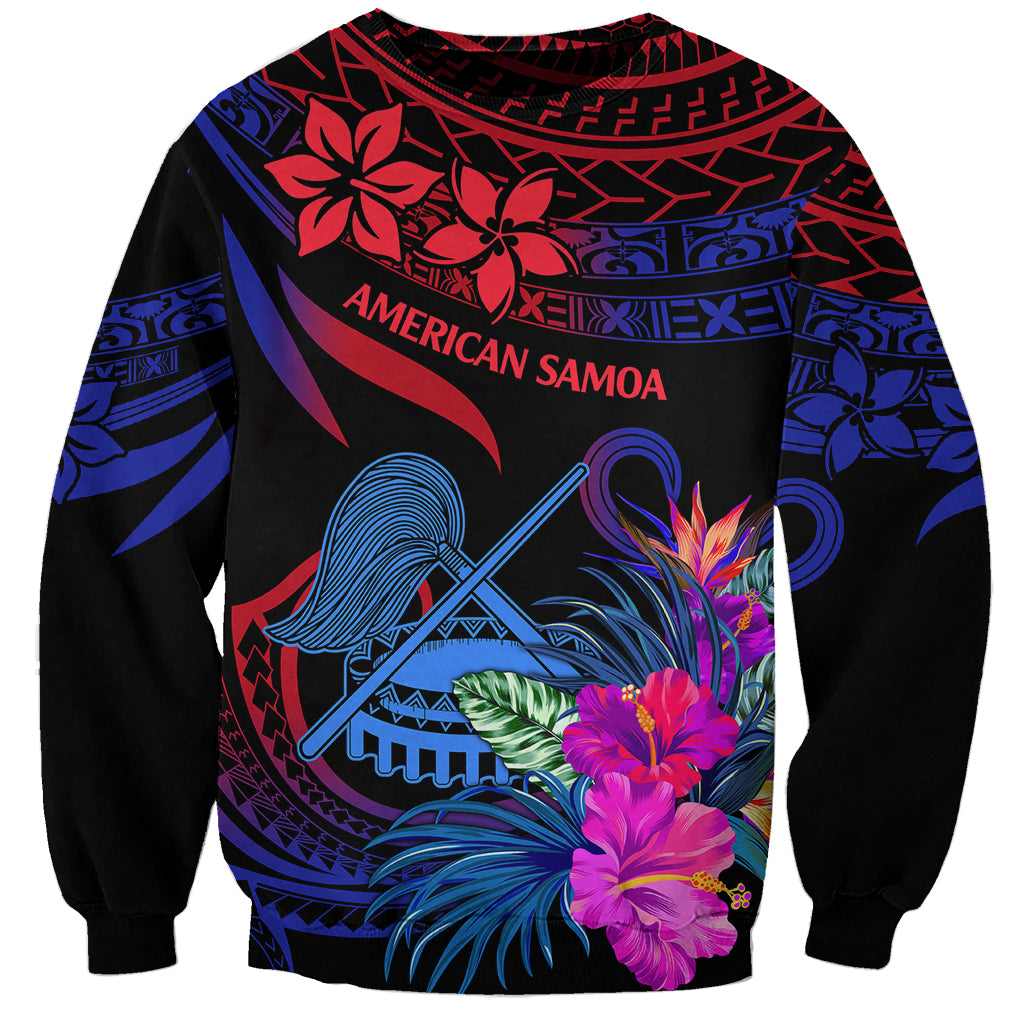 Unisex sweatshirt, black/red/blue tribal graphic with flowers and wave patterns