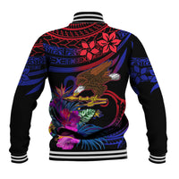 Unisex gradient baseball jacket with striped collar and large back eagle floral graphic
