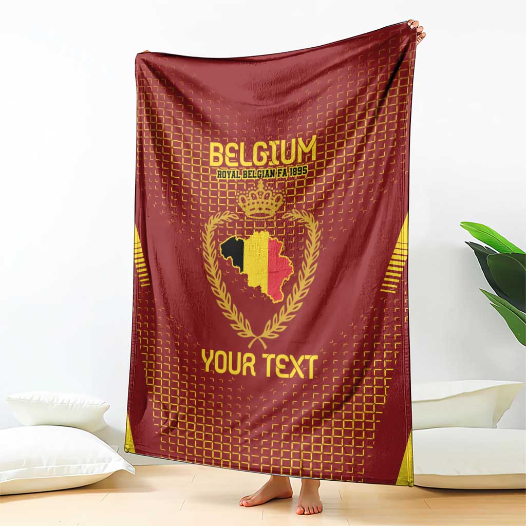 Red Belgium football blanket with gold Belgium crest and 'YOUR TEXT'