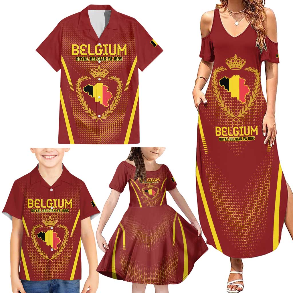 Custom Belgium Football Family Matching Summer Maxi Dress and Hawaiian Shirt Royal Belgian 1895 with Map Style - Wonder Print Shop