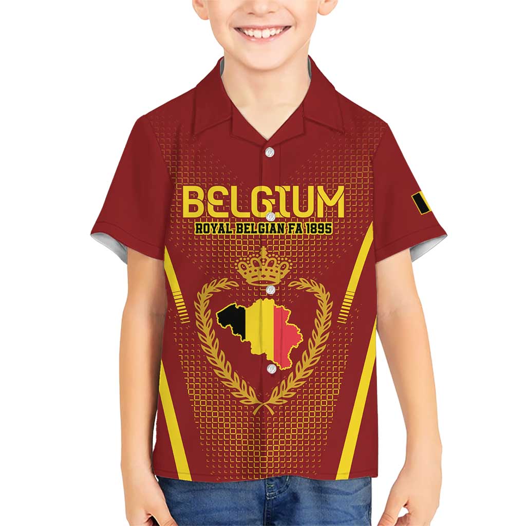 Custom Belgium Football Kid Hawaiian Shirt Royal Belgian 1895 with Map Style - Wonder Print Shop