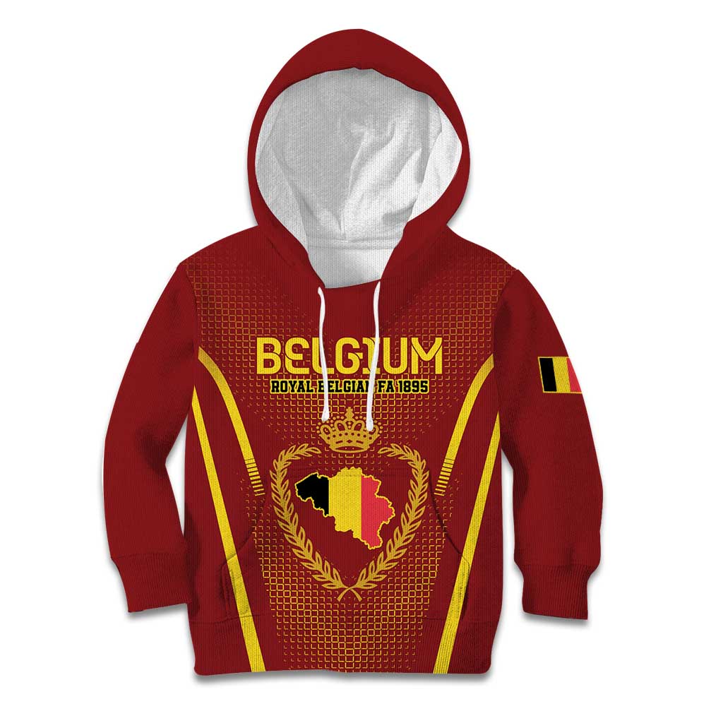 Custom Belgium Football Kid Hoodie Royal Belgian 1895 with Map Style - Wonder Print Shop