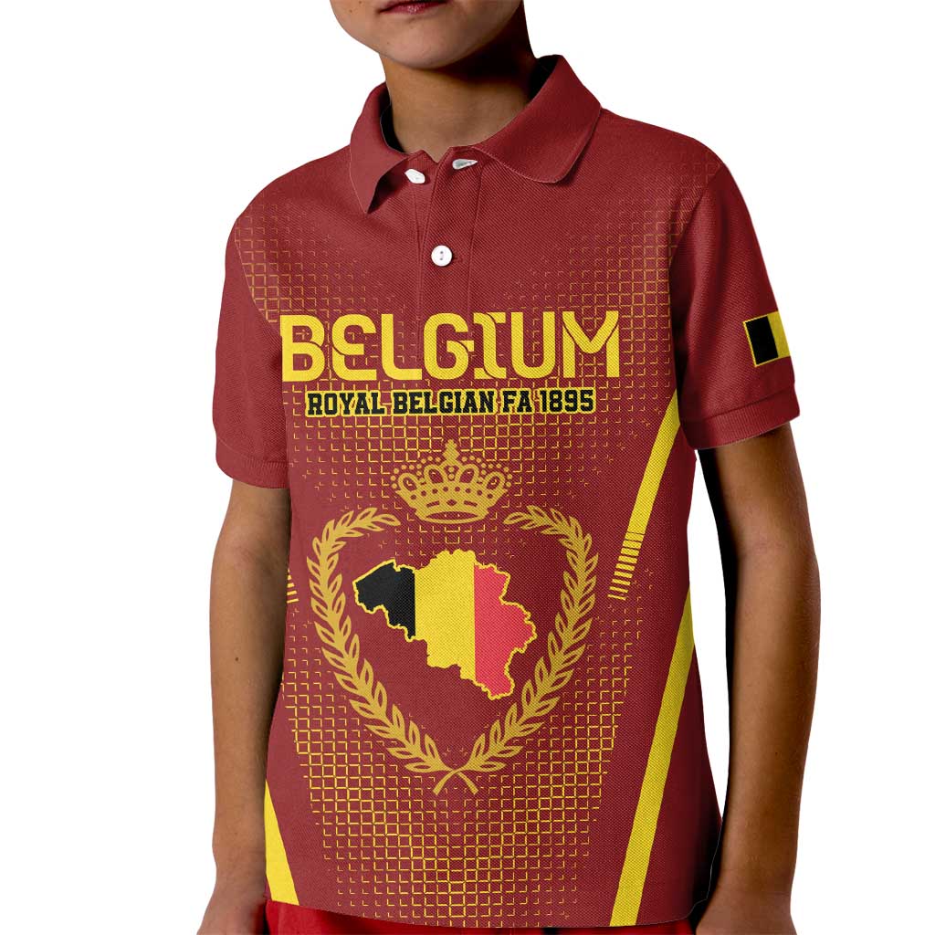 Custom Belgium Football Kid Polo Shirt Royal Belgian 1895 with Map Style - Wonder Print Shop