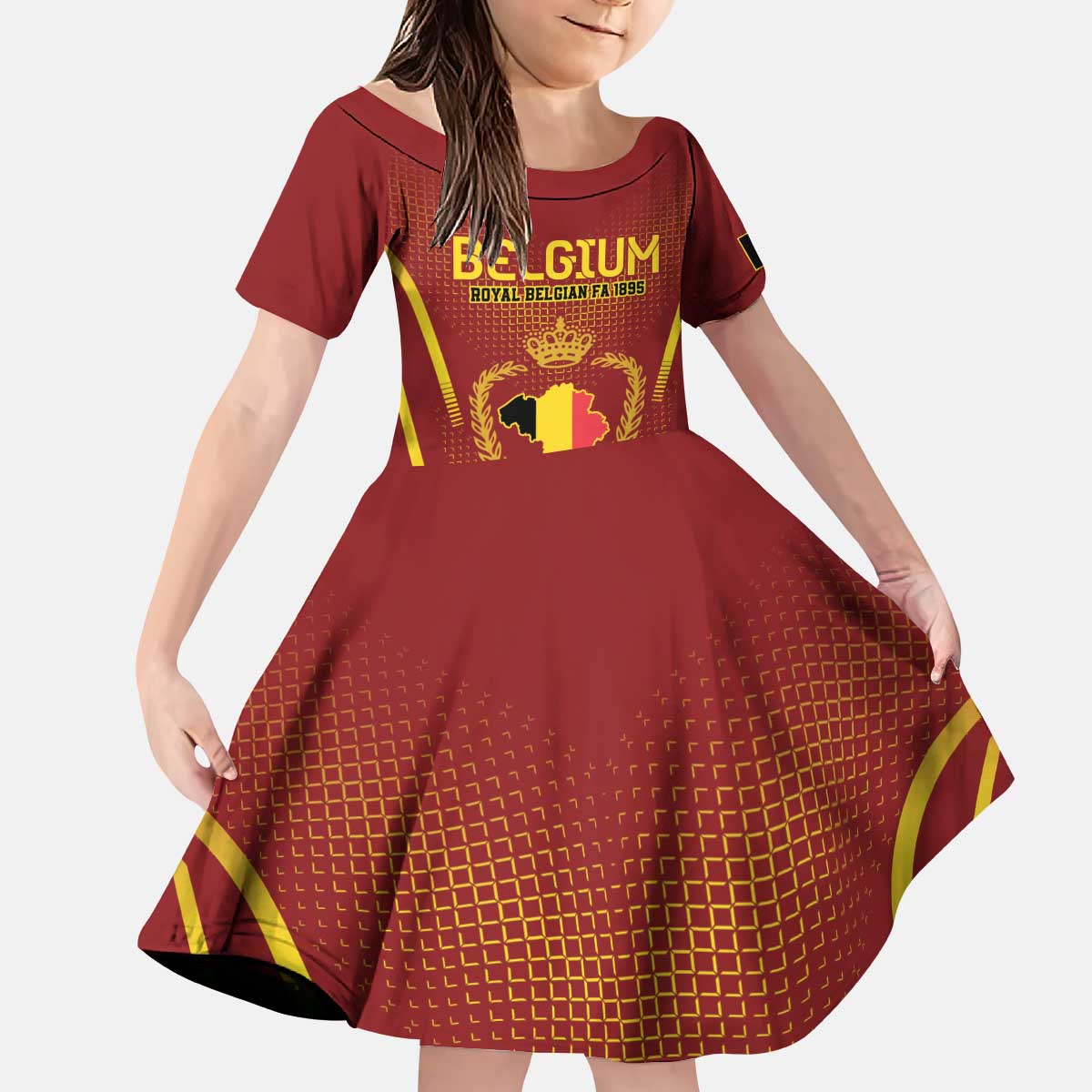 Custom Belgium Football Kid Short Sleeve Dress Royal Belgian 1895 with Map Style - Wonder Print Shop