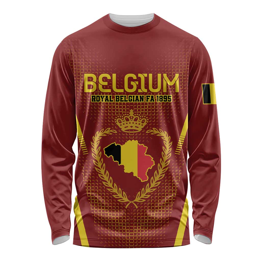 Custom Belgium Football Long Sleeve Shirt Royal Belgian 1895 with Map Style - Wonder Print Shop