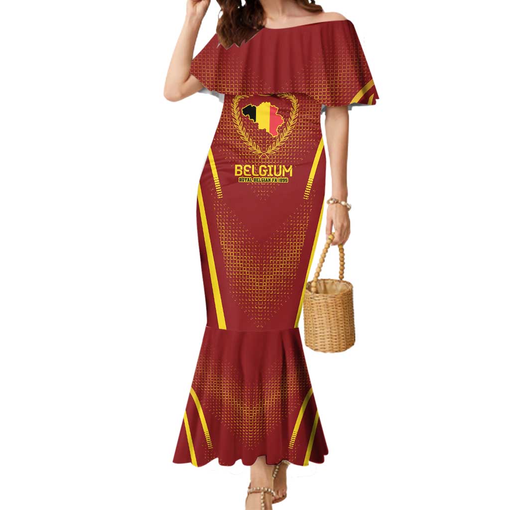 Custom Belgium Football Mermaid Dress Royal Belgian 1895 with Map Style - Wonder Print Shop