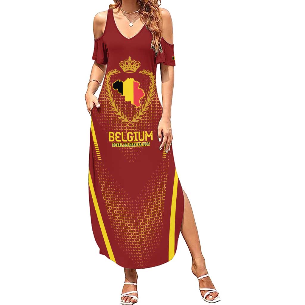 Custom Belgium Football Summer Maxi Dress Royal Belgian 1895 with Map Style - Wonder Print Shop