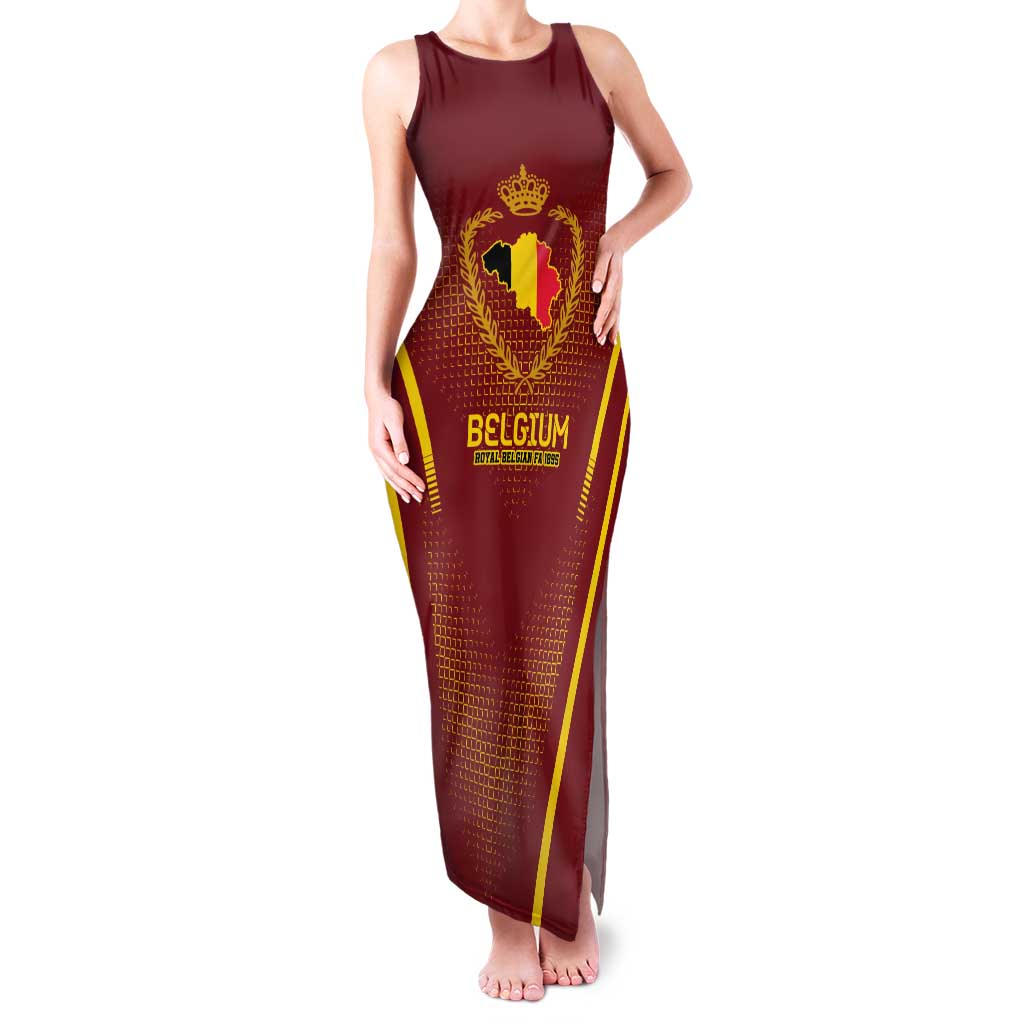 Custom Belgium Football Tank Maxi Dress Royal Belgian 1895 with Map Style - Wonder Print Shop