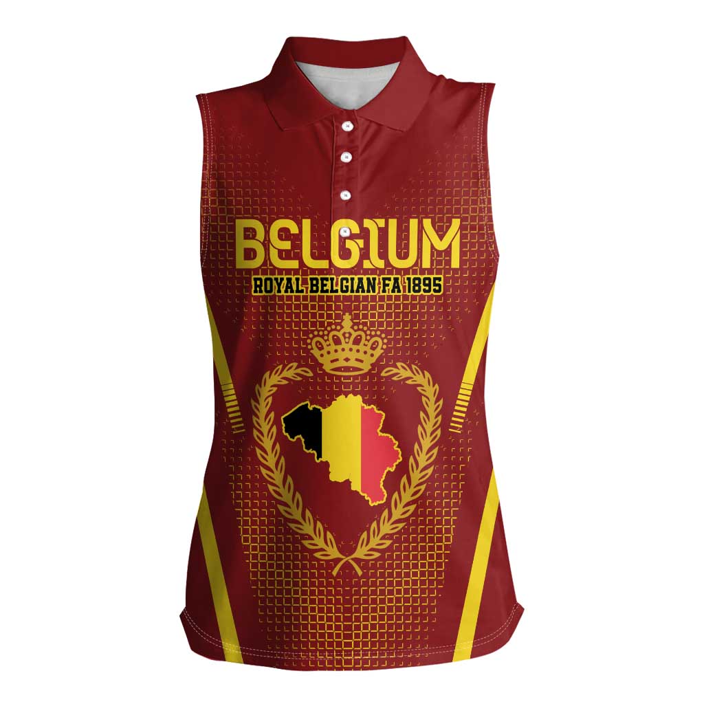 Custom Belgium Football Women Sleeveless Polo Shirt Royal Belgian 1895 with Map Style - Wonder Print Shop