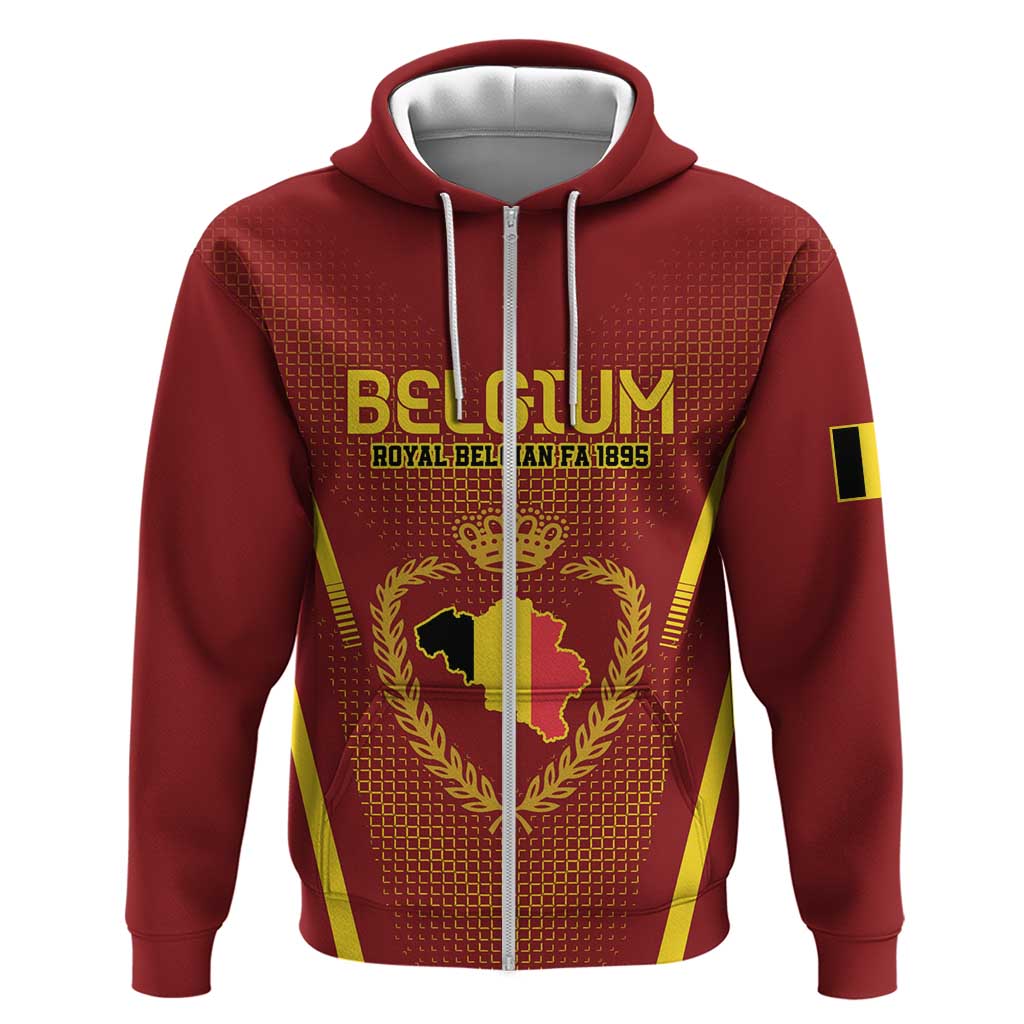 Custom Belgium Football Zip Hoodie Royal Belgian 1895 with Map Style - Wonder Print Shop